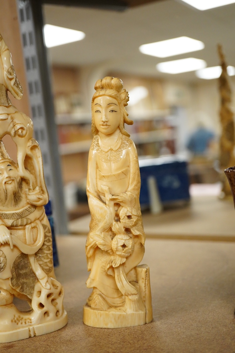 Two early 20th century Japanese walrus ivory carvings, 26cm
